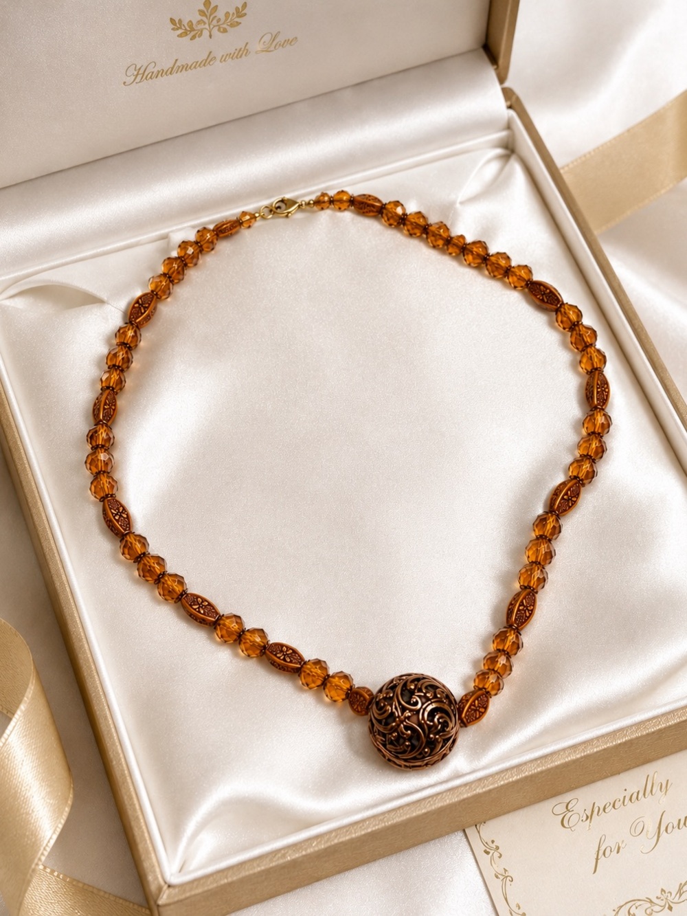 ✨ Vintage Boho Glass & Ceramic Necklace • Tibetan-Style Pendant • 71 cm